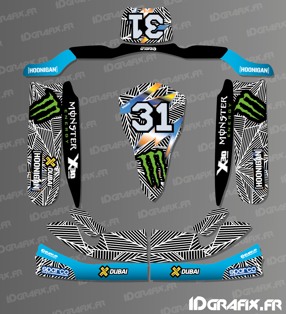 Kit déco 100% Perso Block 2017 series pour Karting TONY