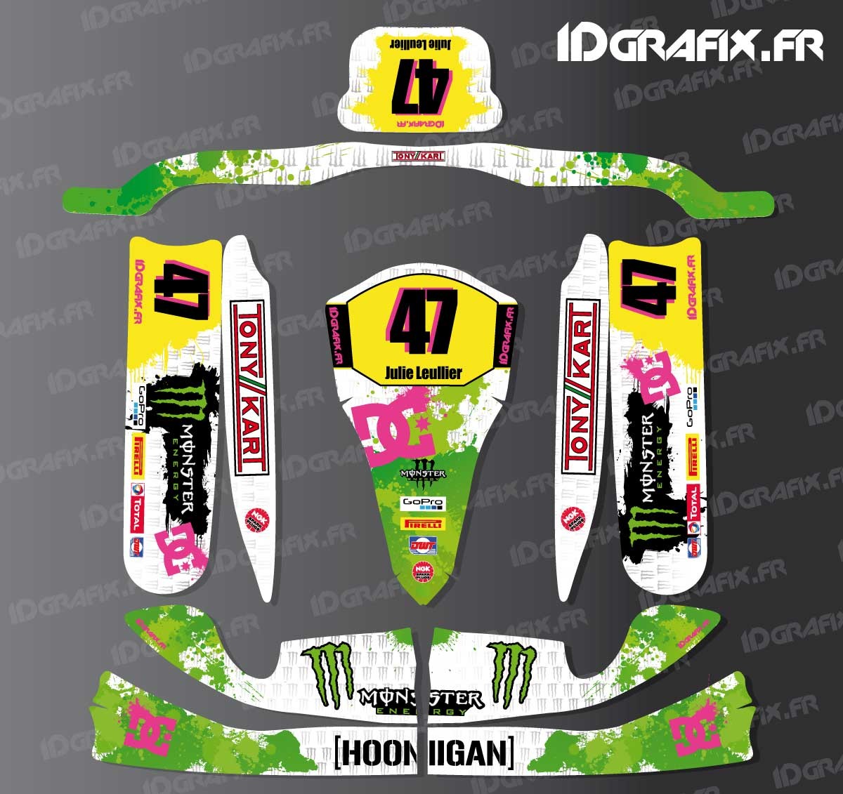 photo du kit décoration , Kit déco 100 % Personnalisé Monster pour Karting TonyKart M4 +