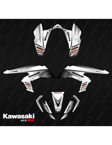 Kit de decoración de Carreras de Poder Negro/Blanco - IDgrafix - Kawasaki KFX 450R