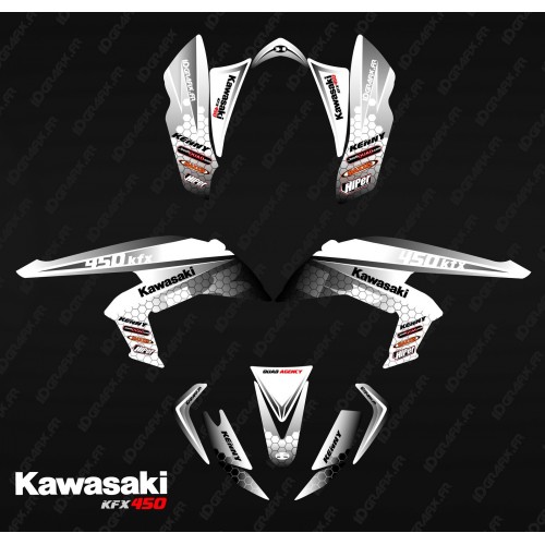 Kit de decoración de Carreras de Poder Negro/Blanco - IDgrafix - Kawasaki KFX 450R