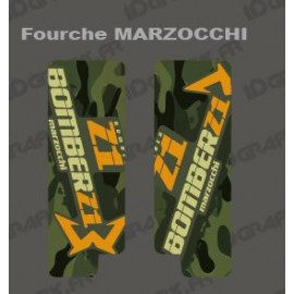 Stickers Protection Fourche Camo(Vert) Marzocchi Bomber-idgrafix