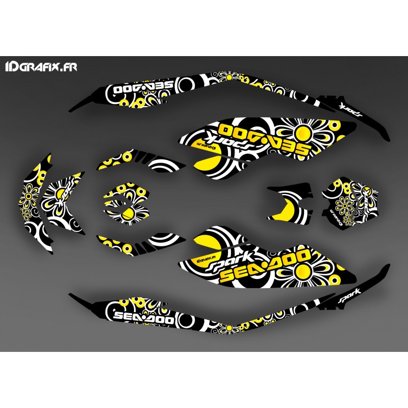 Kit dekor Full Spark Yellow Polynesian für Seadoo Spark -idgrafix